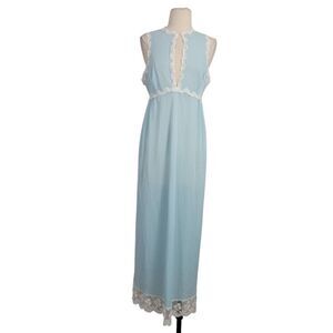 Vintage Van Raalte Pastel Blue Nylon Full Slip Dress Sz 36 Lace Trim Coquette‎